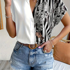  Colorblock Floral Print Blouse