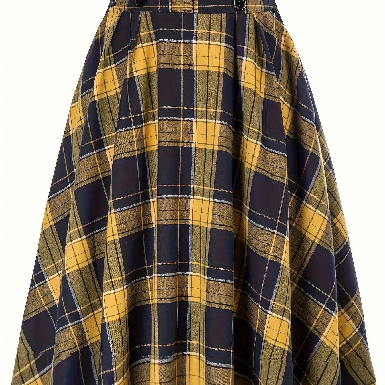  Grunge Skirt Women's Plus Plaid Print Button Elastic Ruffle Skirt