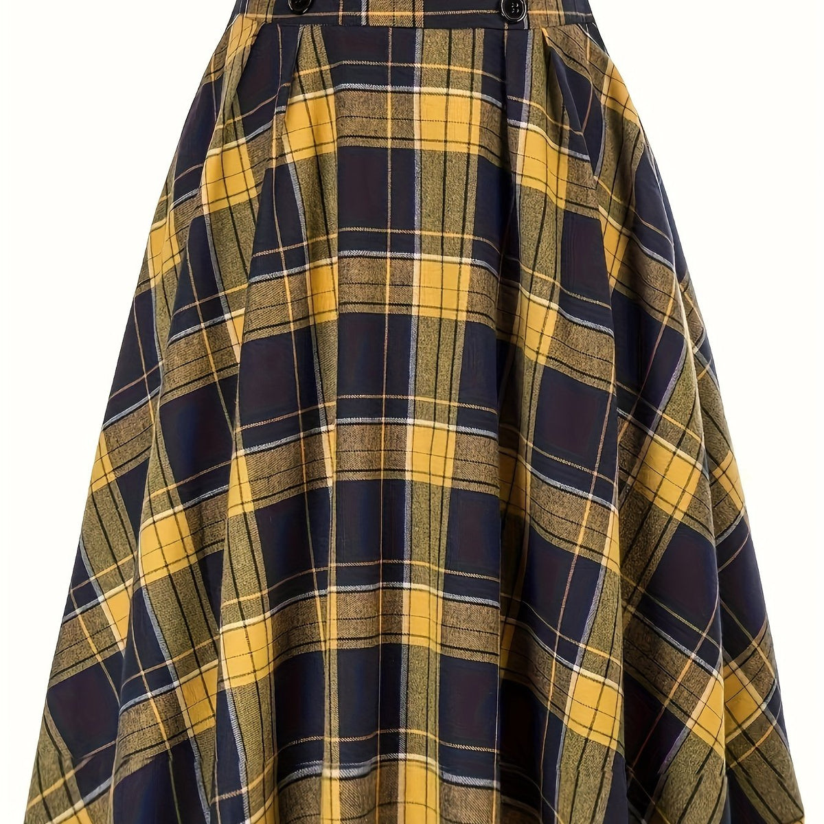  Grunge Skirt Women's Plus Plaid Print Button Elastic Ruffle Skirt