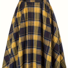  Grunge Skirt Women's Plus Plaid Print Button Elastic Ruffle Skirt