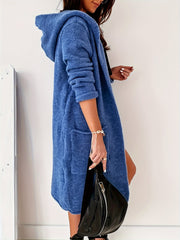  Open Front Hooded Cardigan With Pockets