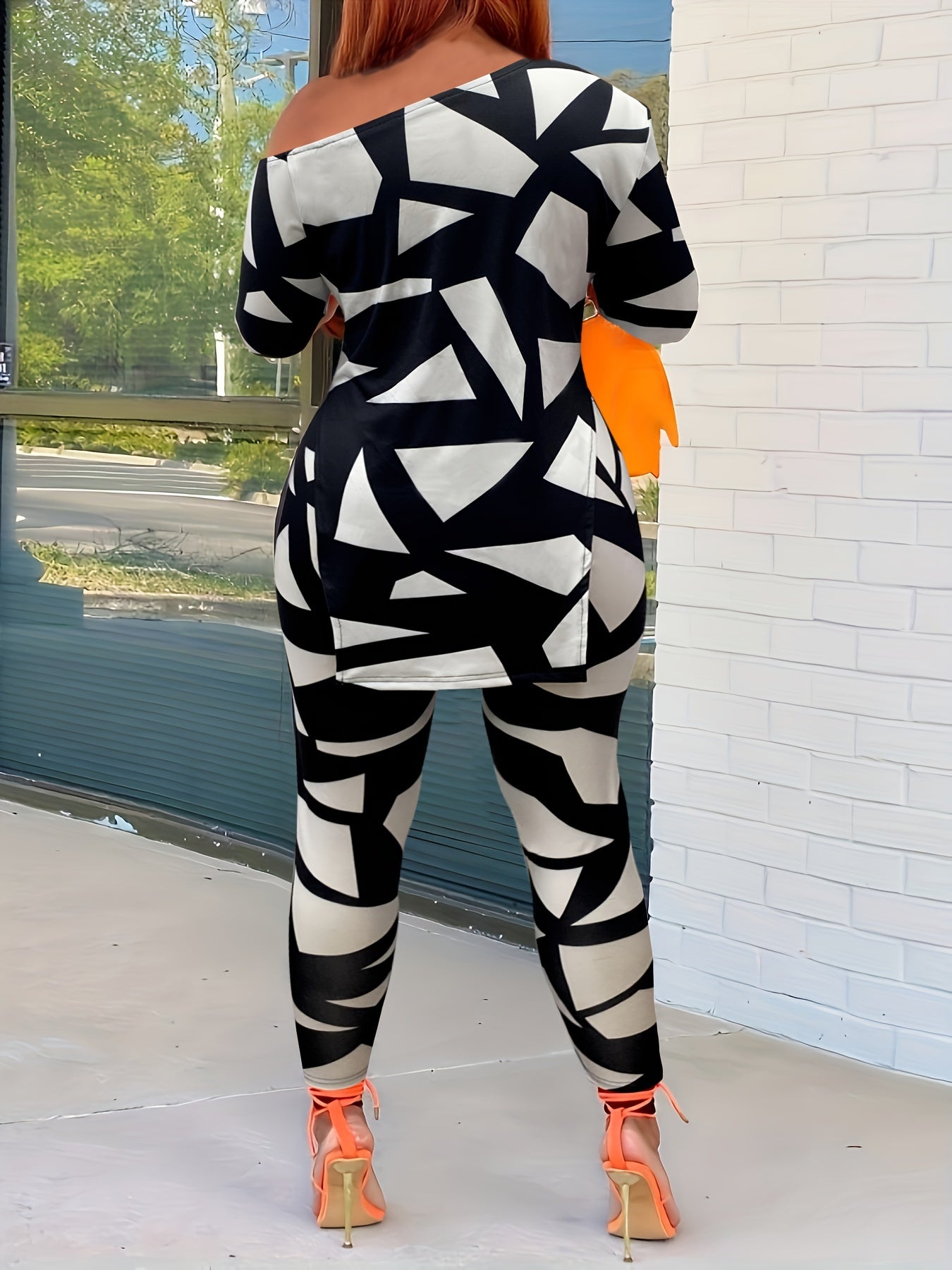  Geo Print Long Sleeve Top & Leggings Set