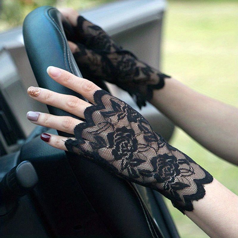 Lace Floral Short Gloves Hollow Out Fingerless Gloves For Women