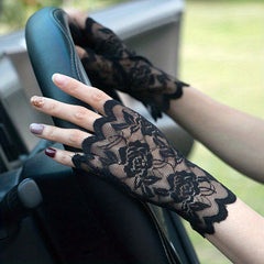 Lace Floral Short Gloves Hollow Out Fingerless Gloves For Women