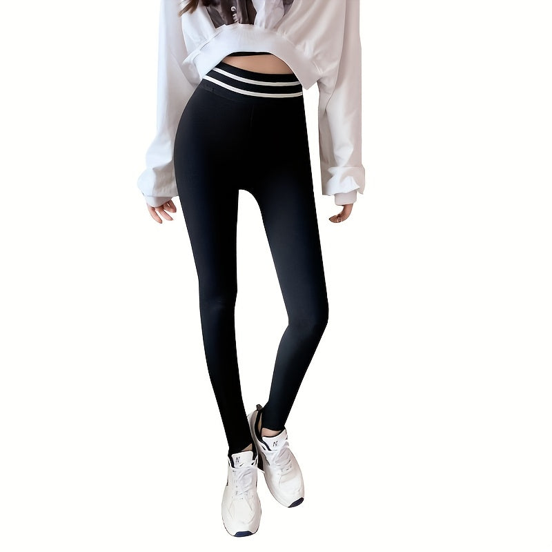 Striped Trample Feet Tights High Waist Elastic Slim Leggings Women's Stockings