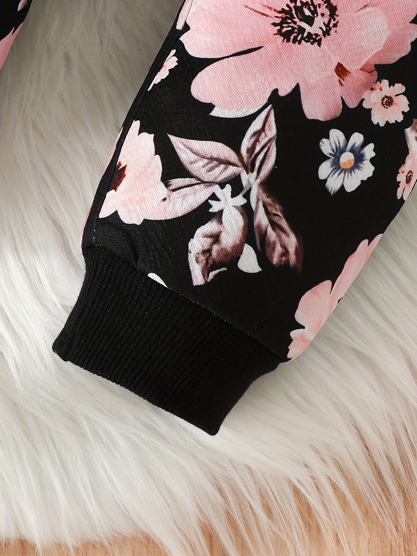 2pc Baby Girls Flower Print Hoodie Pants Set