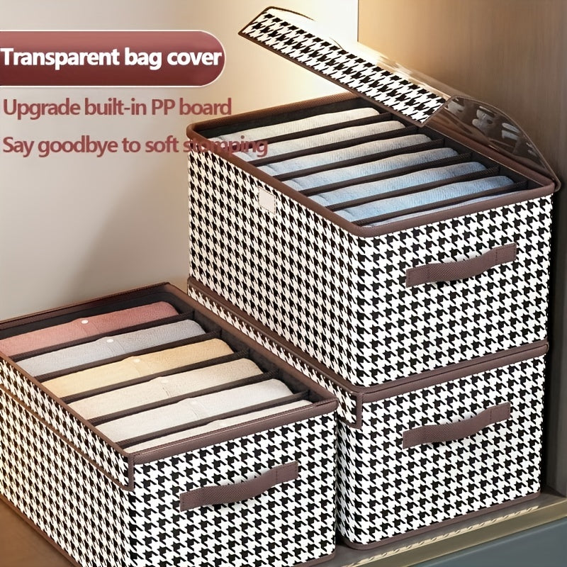 Houndstooth Pattern Storage Box Clothes Wardrobe Organizer Clear Cover