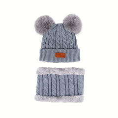 Toddler Winter Pompom Knit Cap Mittens Neck Warmer Set