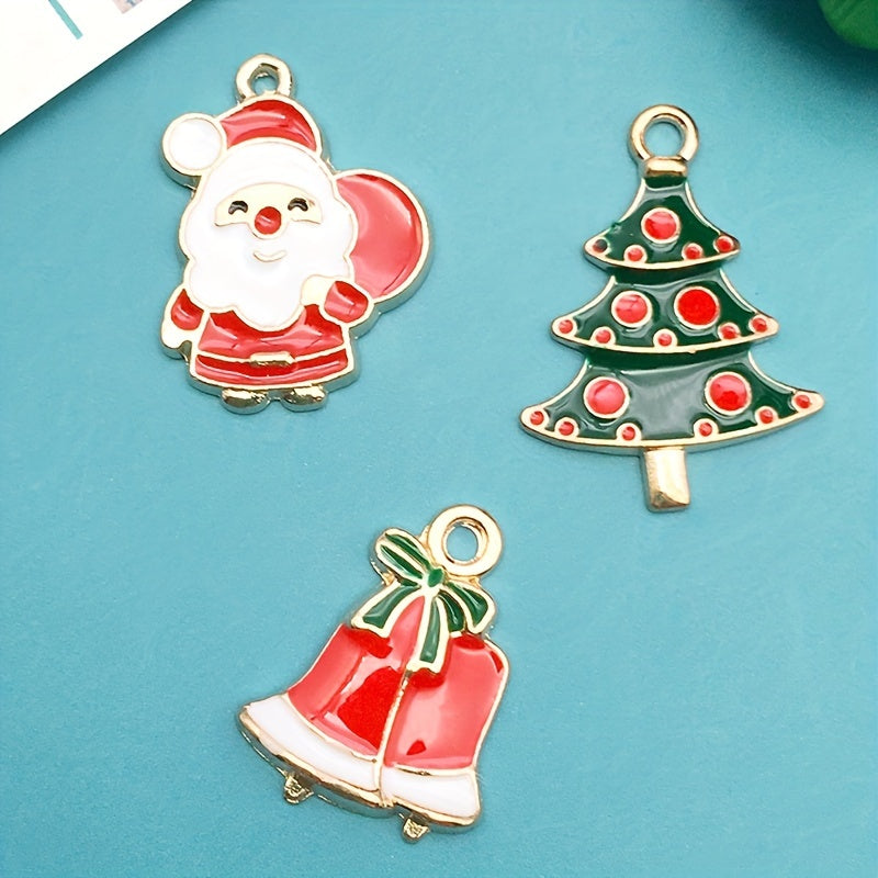 21pcs Enamel Charms Christmas Tree Santa Claus Pendants DIY Jewelry Making