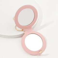Makeup Mirror Keychain Round Leather Key Chain Pendant Bag Purse Accessories
