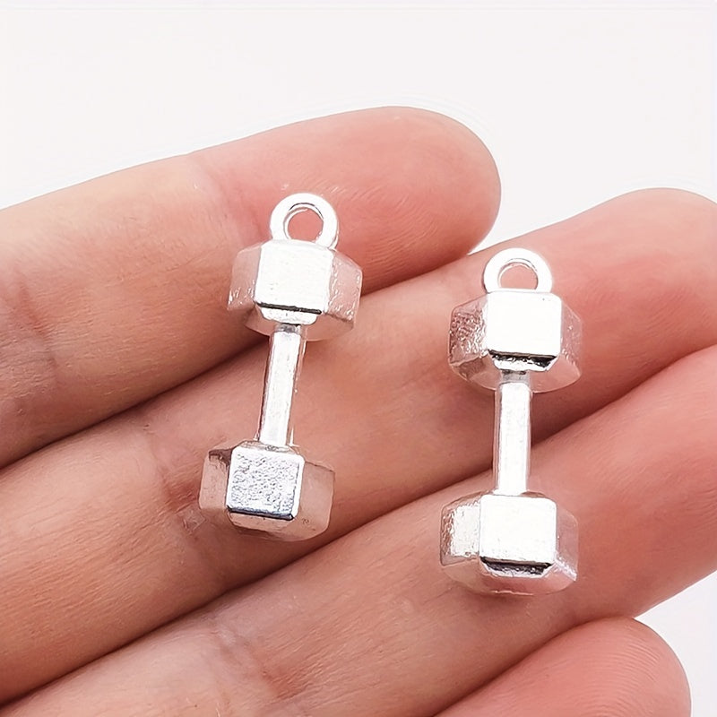 10pcs Silver Fitness Dumbbell Charms for DIY Jewelry Making