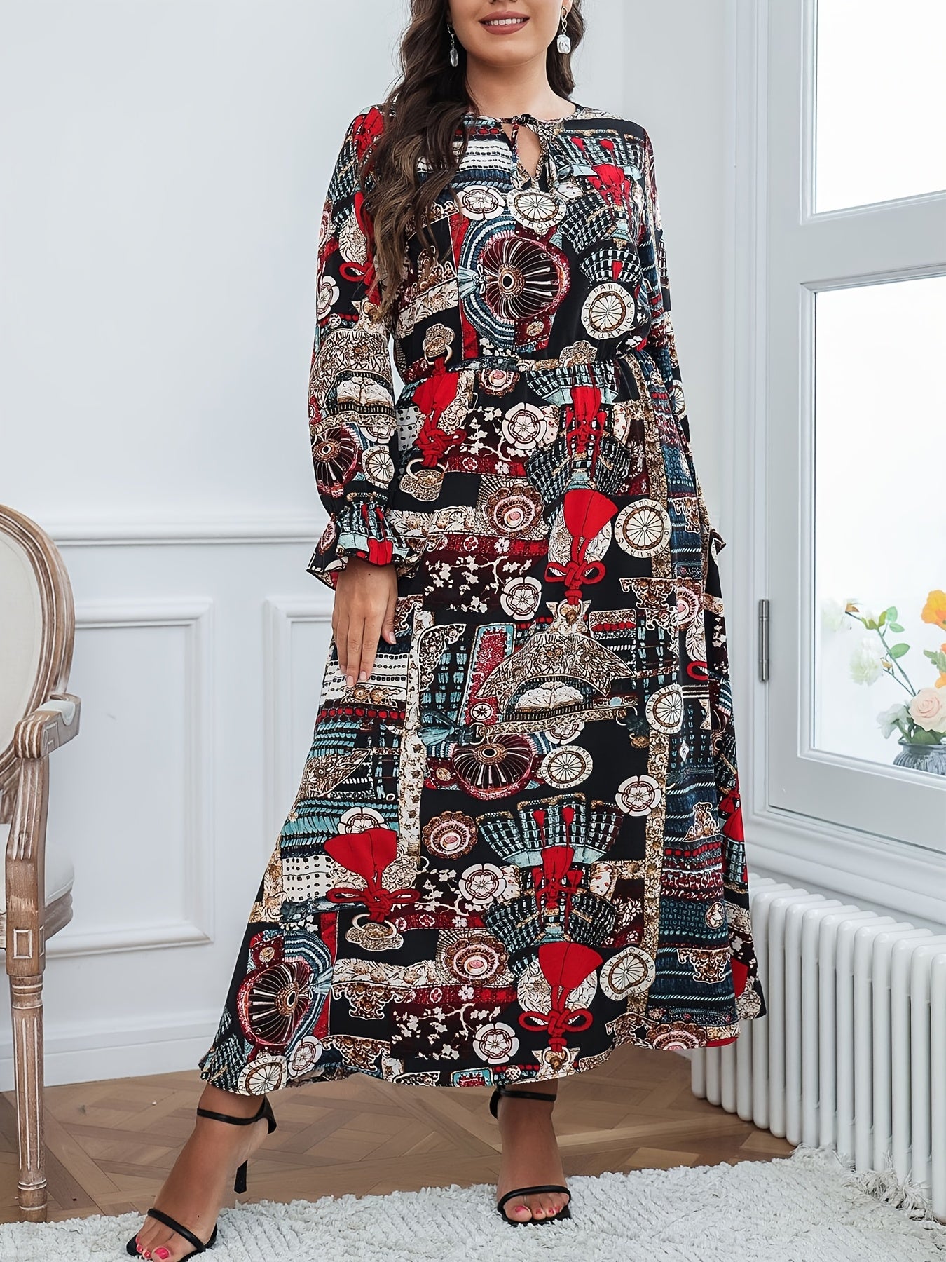 Flounce Sleeve Tie Front Maxi Dress