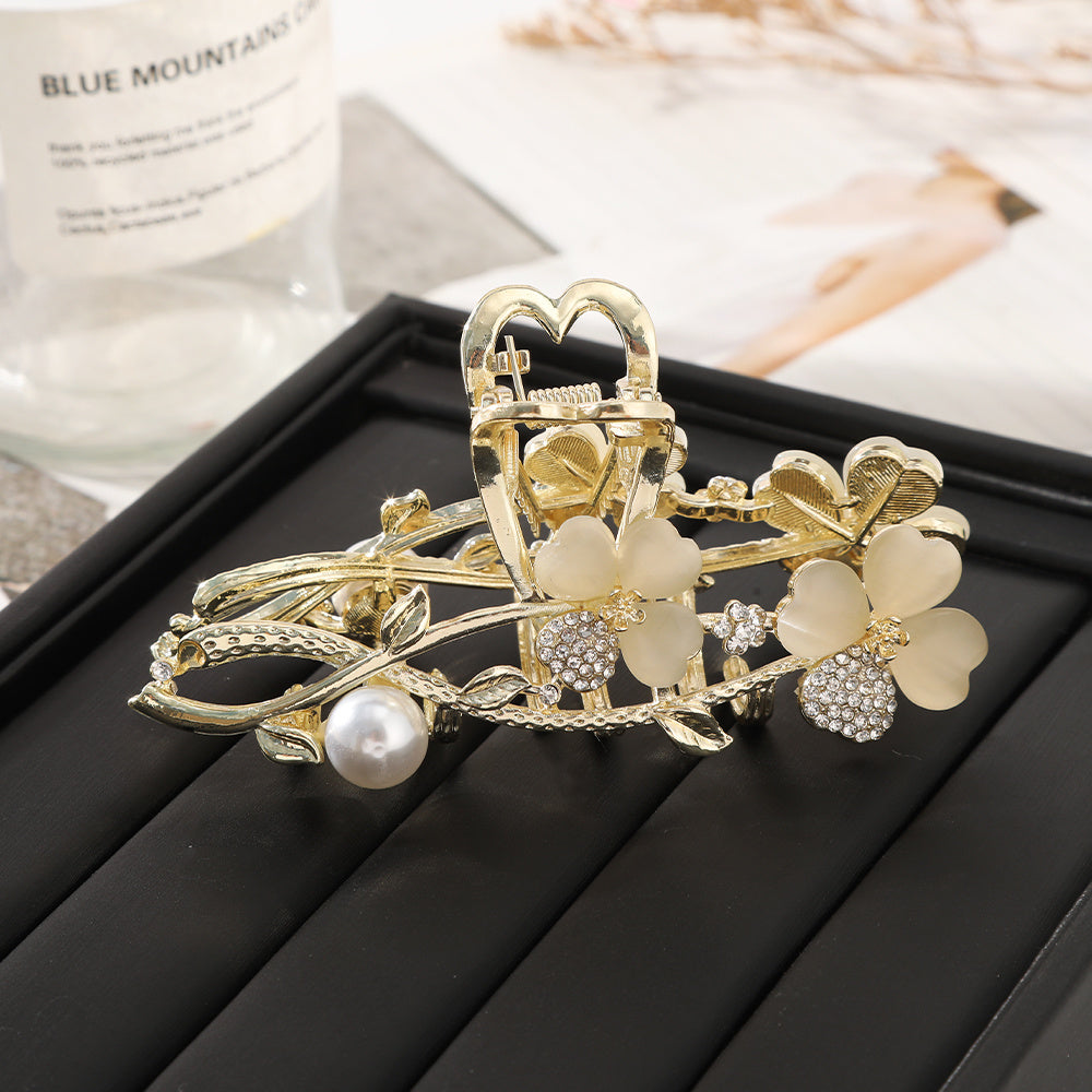 Flower Metal Golden Hair Claw Clip Non Slip Strong Hold Grip Hair Jaw Clip