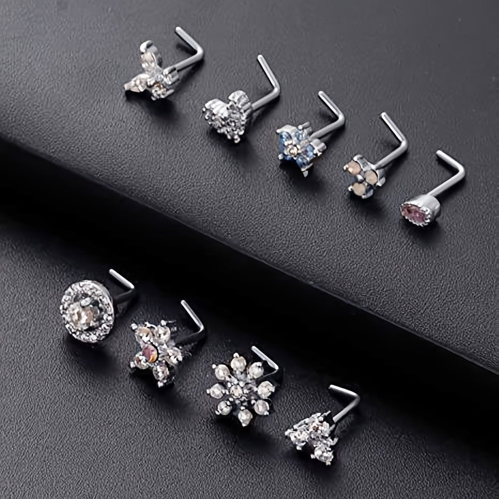 Stainless Steel Nose Ring Stud Flower Snowflake Butterfly Nose Piercing