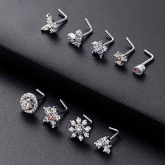 Stainless Steel Nose Ring Stud Flower Snowflake Butterfly Nose Piercing