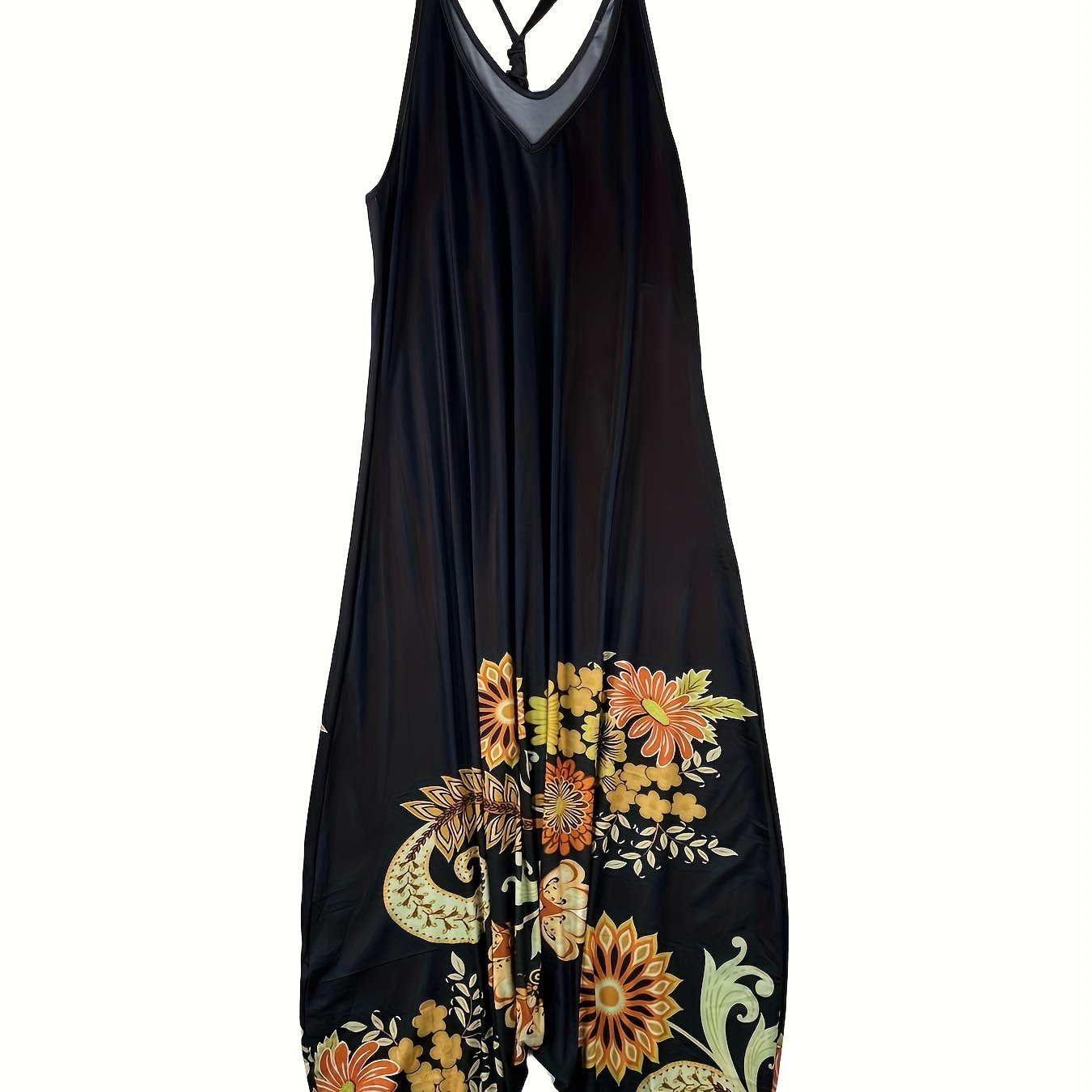  Paisley Print V Neck Stretch Jumpsuit