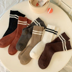 Warm Striped Fuzzy Socks - Mid Tube Women's Stockings