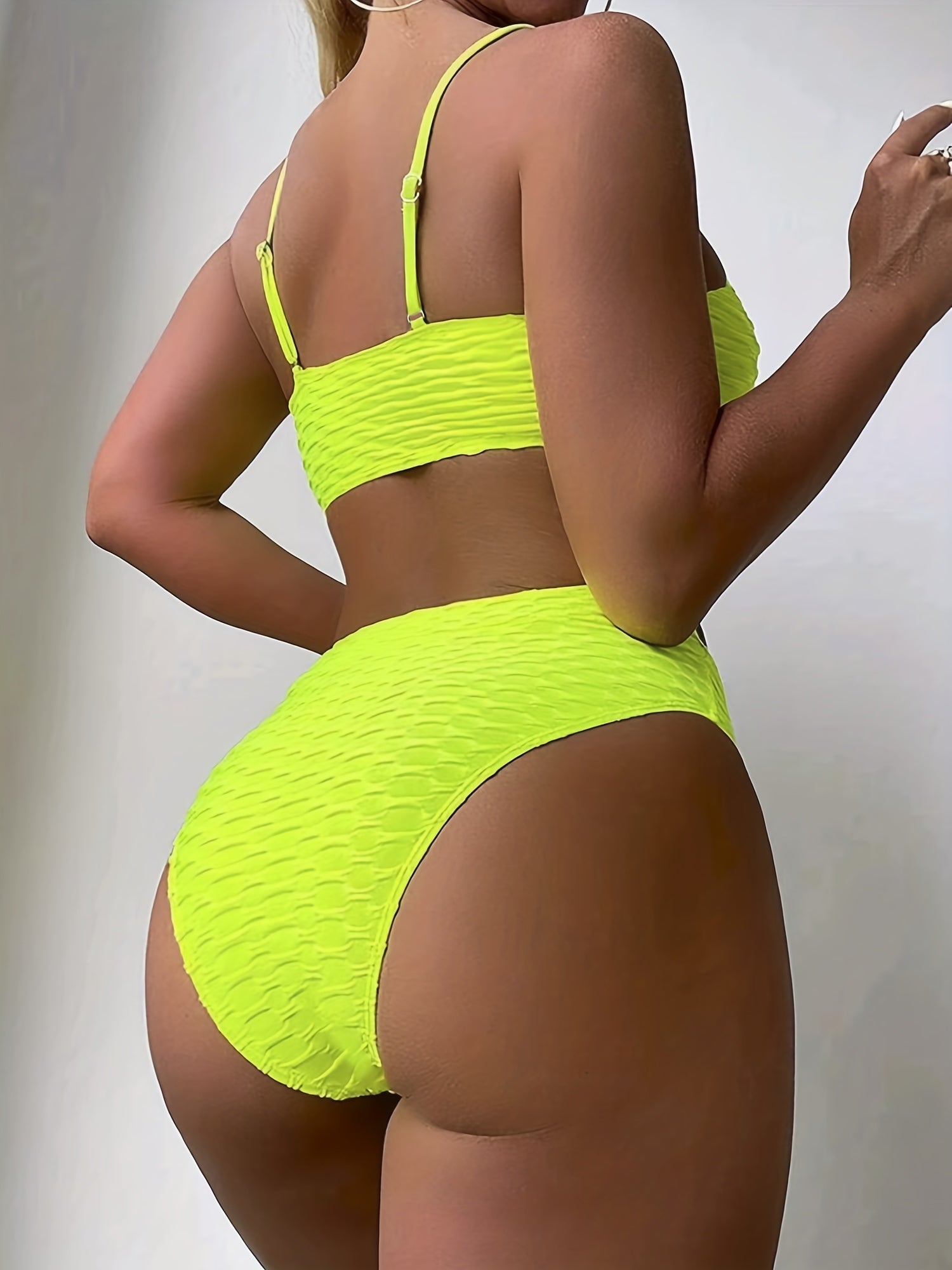 Solid Spaghetti Straps Bikini Set High Cut Swimsuit