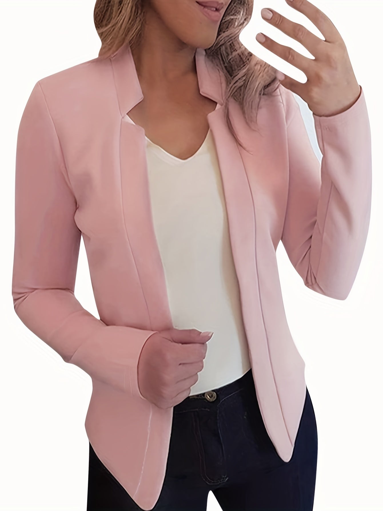 Solid Open Front Jacket for Women's Business Attire