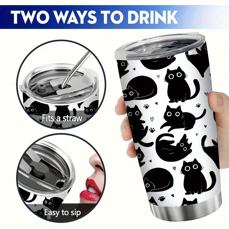 20oz Cat Stainless Steel Tumbler with Straw - Vacuum Insulated Travel Coffee Cup