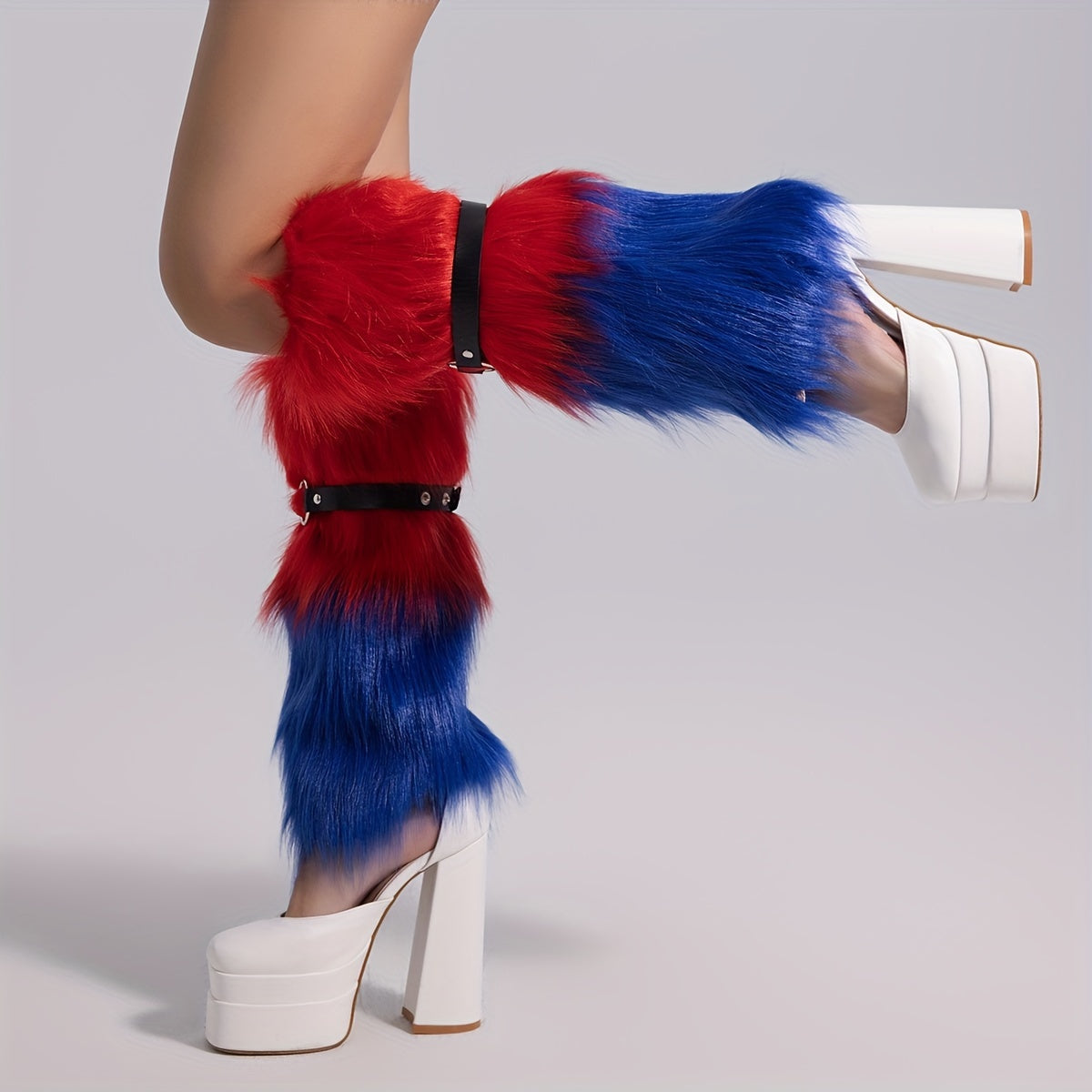 Colorblock Fuzzy Leg Warmers Warm Knee High Socks Women's Stockings
