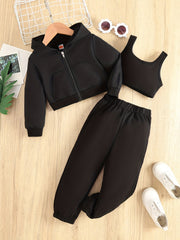 Girl's LET'S WATCH Print 3pcs Hoodie Set Heart Pattern Outfits