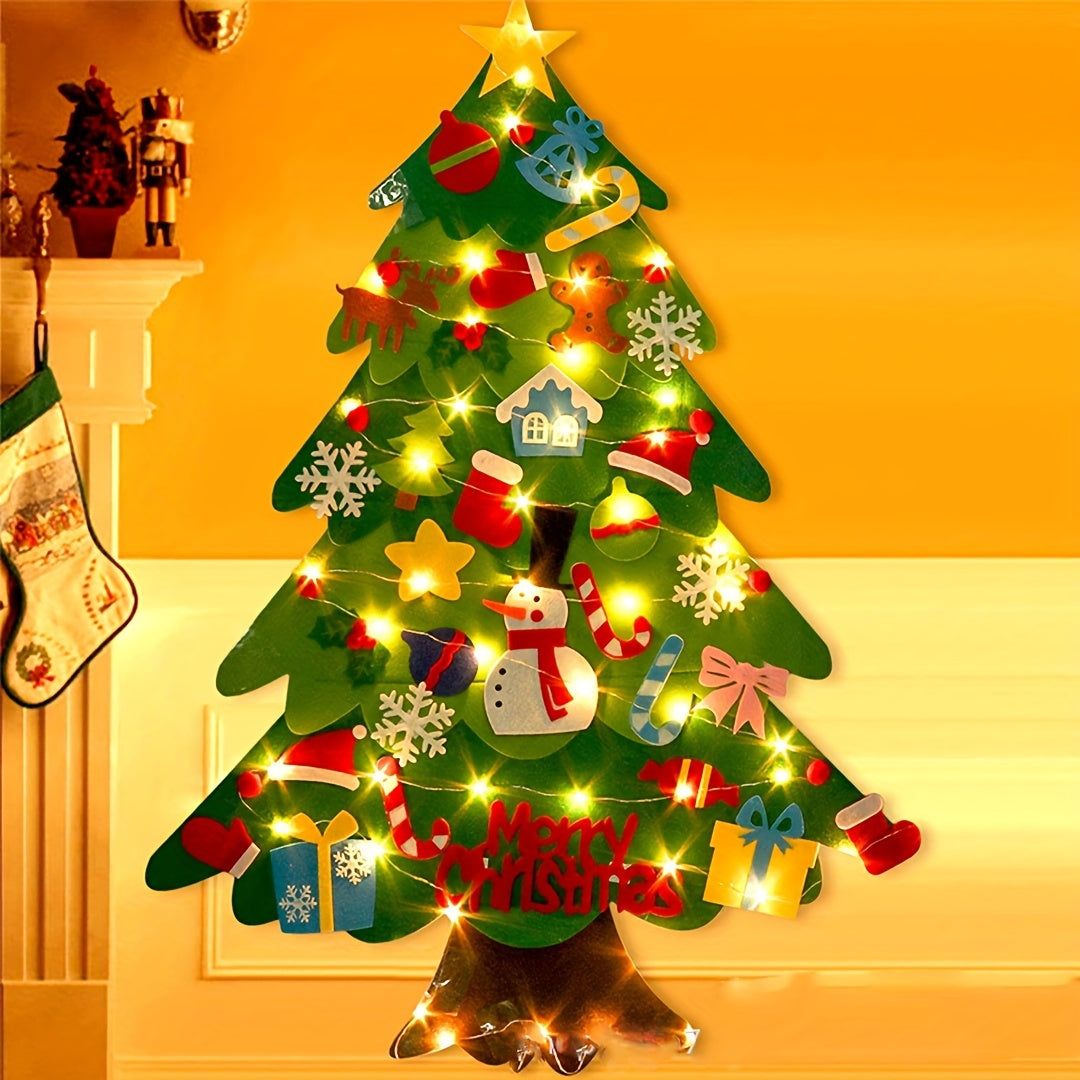32pcs DIY Felt Christmas Tree Set String Lights Wall Decorations Craft Kit