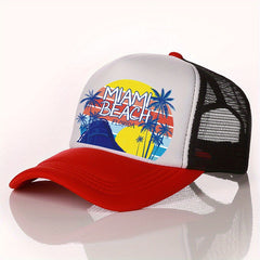 Unisex Breathable Adjustable Baseball Cap with Beach and Letter Embroidery