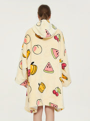  Halloween Lounge Robe Watermelon Pumpkin Print Hooded Flannel Blanket
