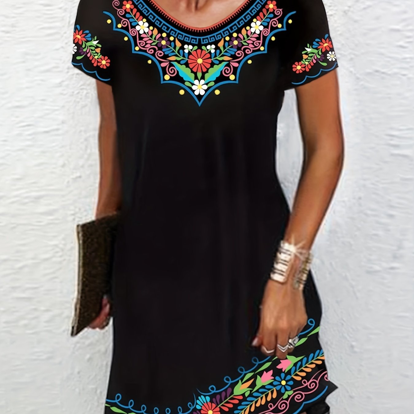  Tribal Print V Neck Maxi Dress