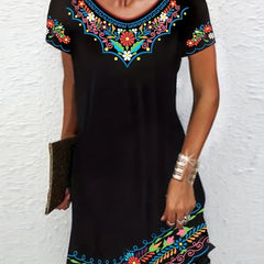  Tribal Print V Neck Maxi Dress
