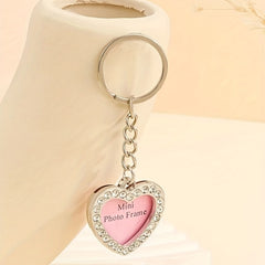 Heart Photo Frame Keychain Rhinestone Key Chain Ring Bag Charm