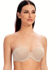 Seamless Strapless Bandeau Bra Stretch Underwire Solid Everyday Bra