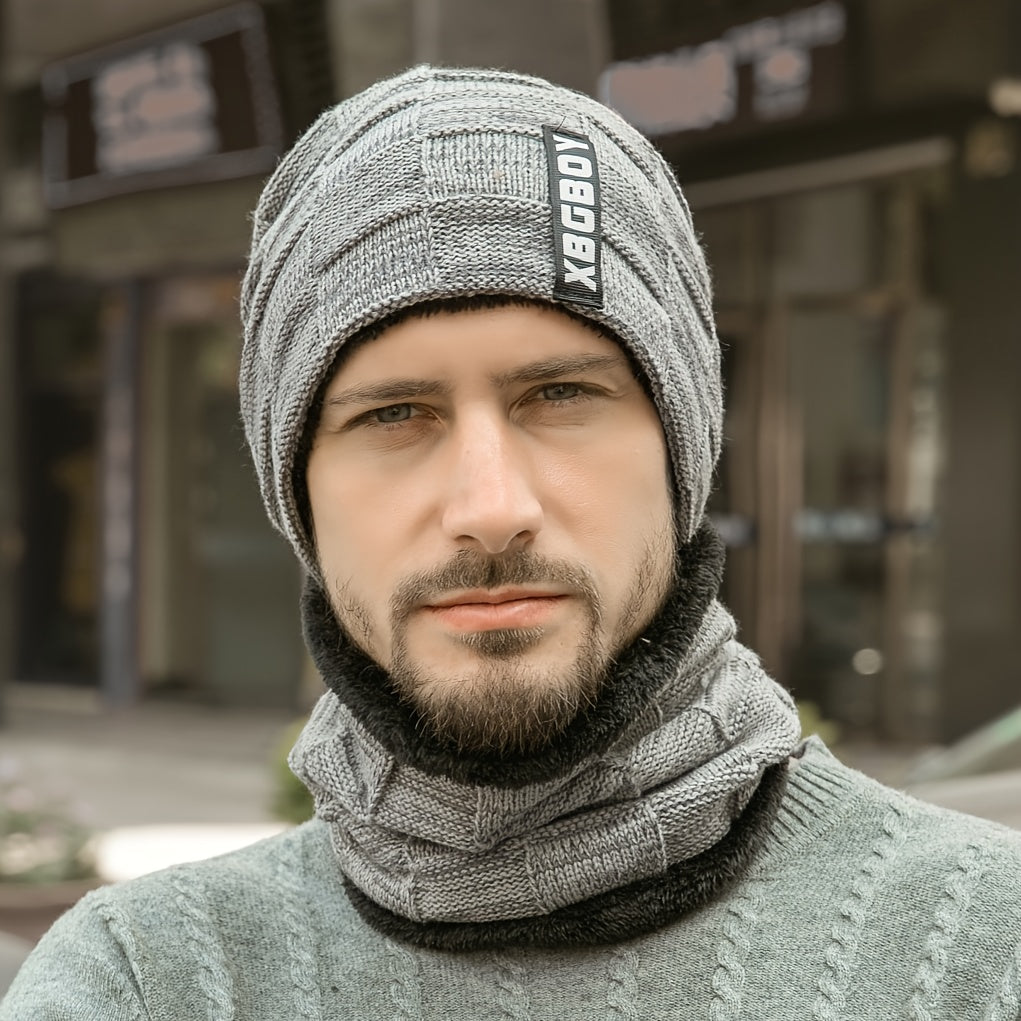 Men's Winter Plush Knitted Beanie Set