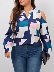 Women's Plus Geometric Print Cold Shoulder Top