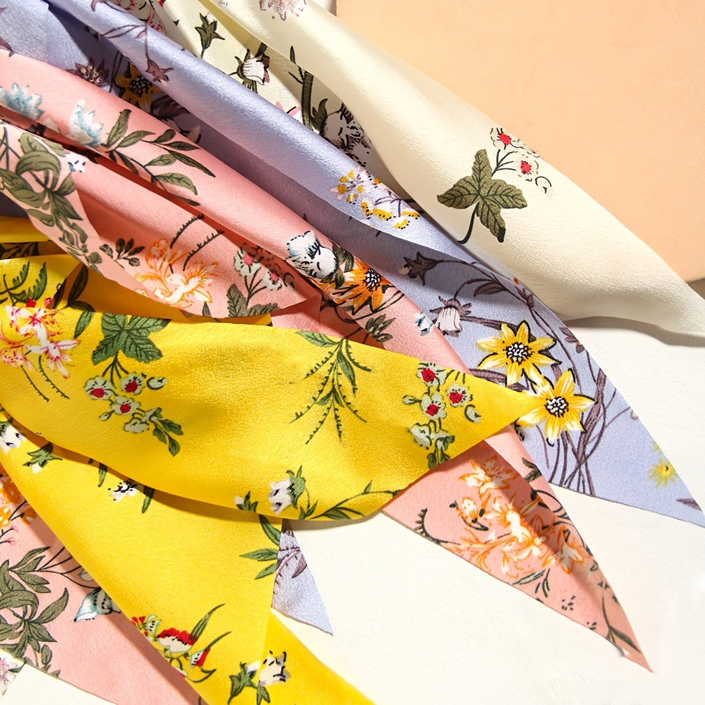 Floral Print Bowknot Hair Scarf Scrunchies Hair Tie Elastic Hair Scrunchy