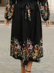  Floral Print Long Sleeve Maxi Dress
