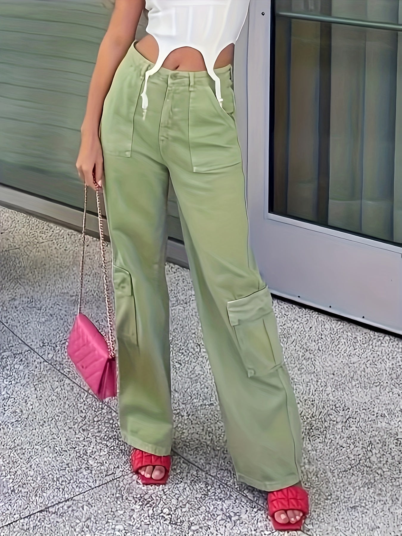  Y2K High Rise Cargo Pants with Flap Pockets
