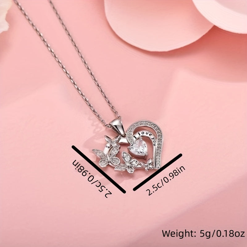 Heart Butterfly Pendant Necklace for Girls