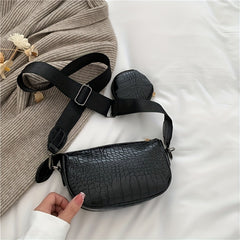 Crocodile Embossed Shoulder Bag with Coin Bag - Stylish Crossbody Bag