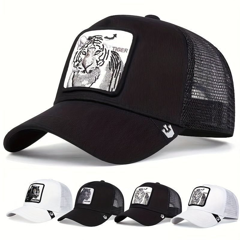 Tiger Embroidery Patch Baseball Cap Unisex Mesh Trucker Hat