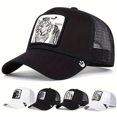 Tiger Embroidery Patch Baseball Cap Unisex Mesh Trucker Hat