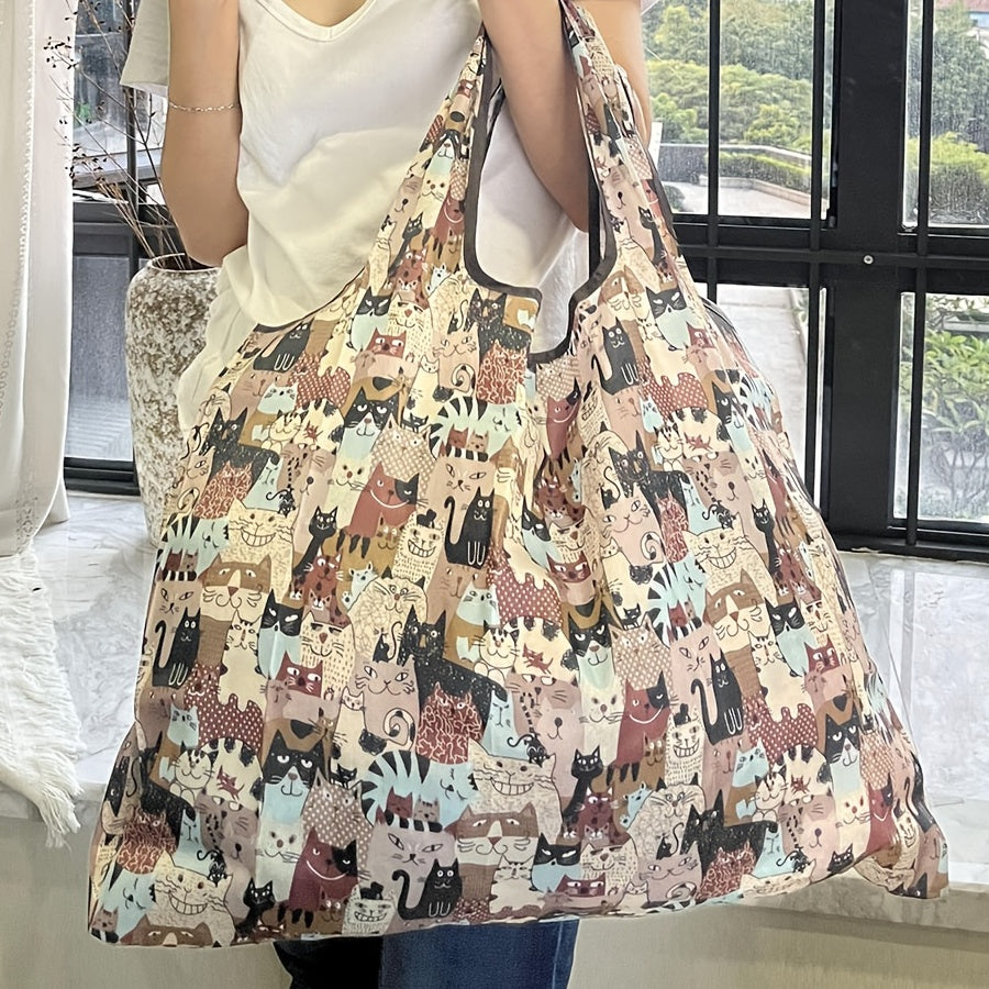 Cartoon Print Tote Shoulder Bag Lightweight Shopping Bag