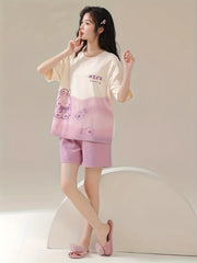 Bunny Print Pajama Set Short Sleeve Top & Shorts