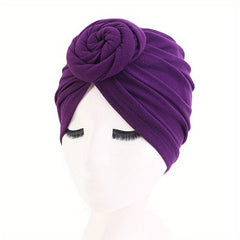 Braided Knot Pleated Turban Cap Solid Head Wrap Hijab Caps