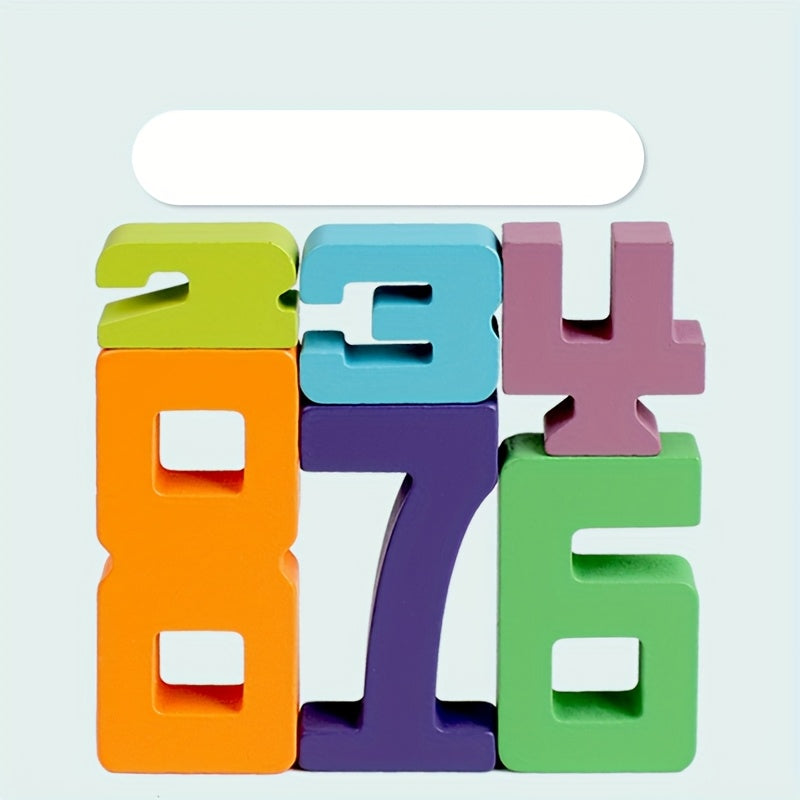 Wooden Number Building Blocks Stack High Math Puzzle Toy
