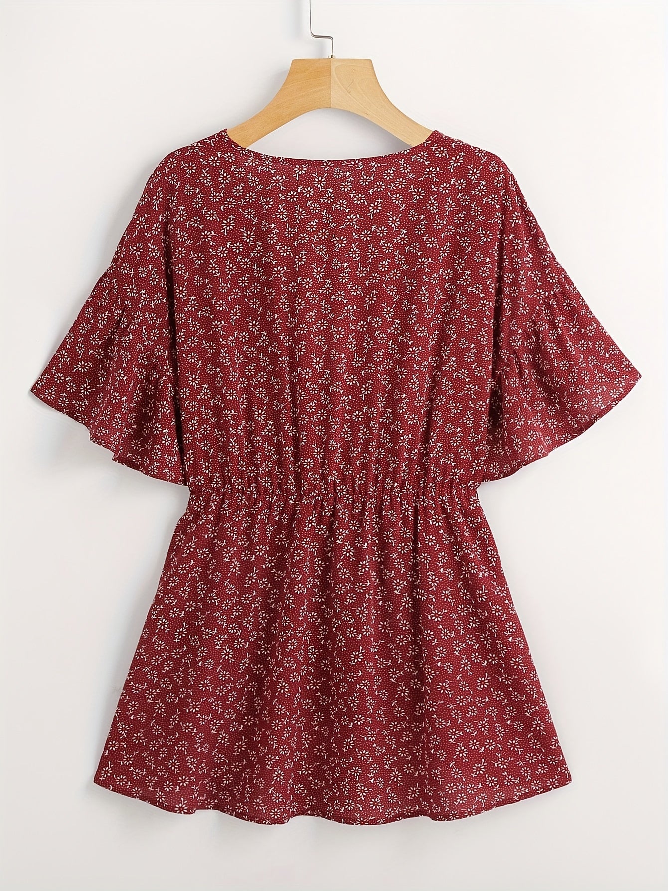  Ditsy Print Short Sleeve Blouse