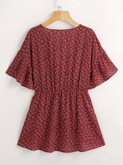  Ditsy Print Short Sleeve Blouse