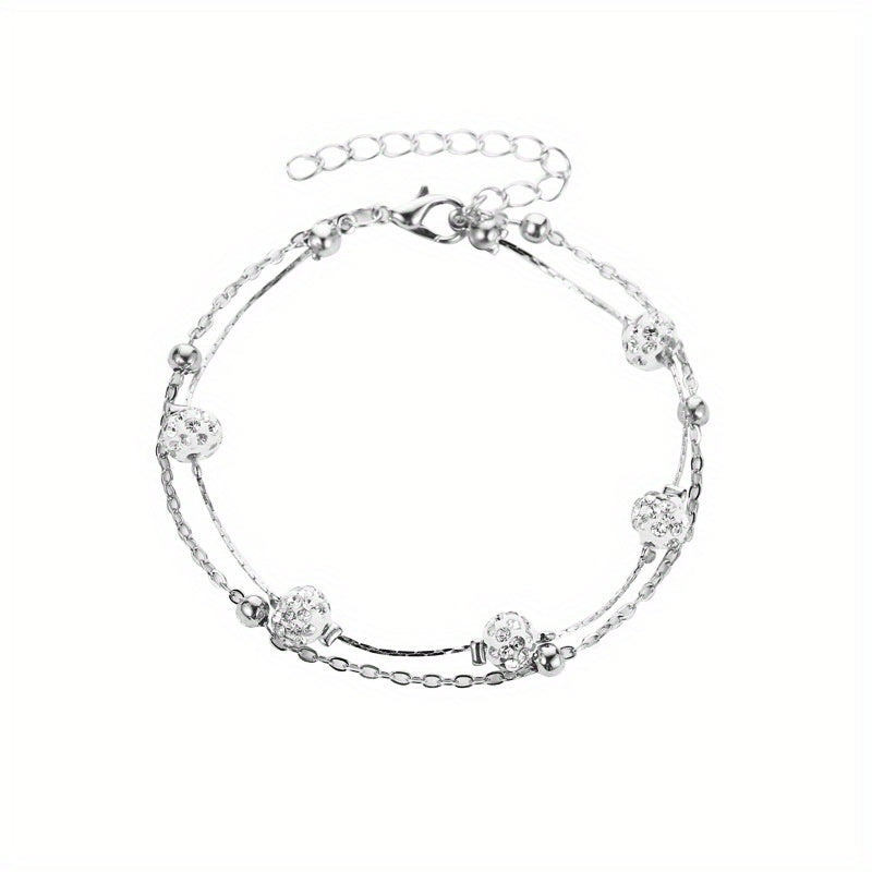 Men's Faux Diamond Crystal Anklet Double Layer For Unisex