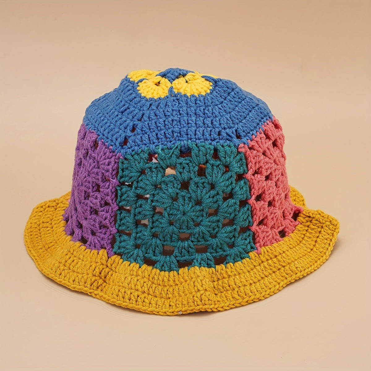 Hollow Crochet Flower Bucket Hat Block Knitted Basin Hat